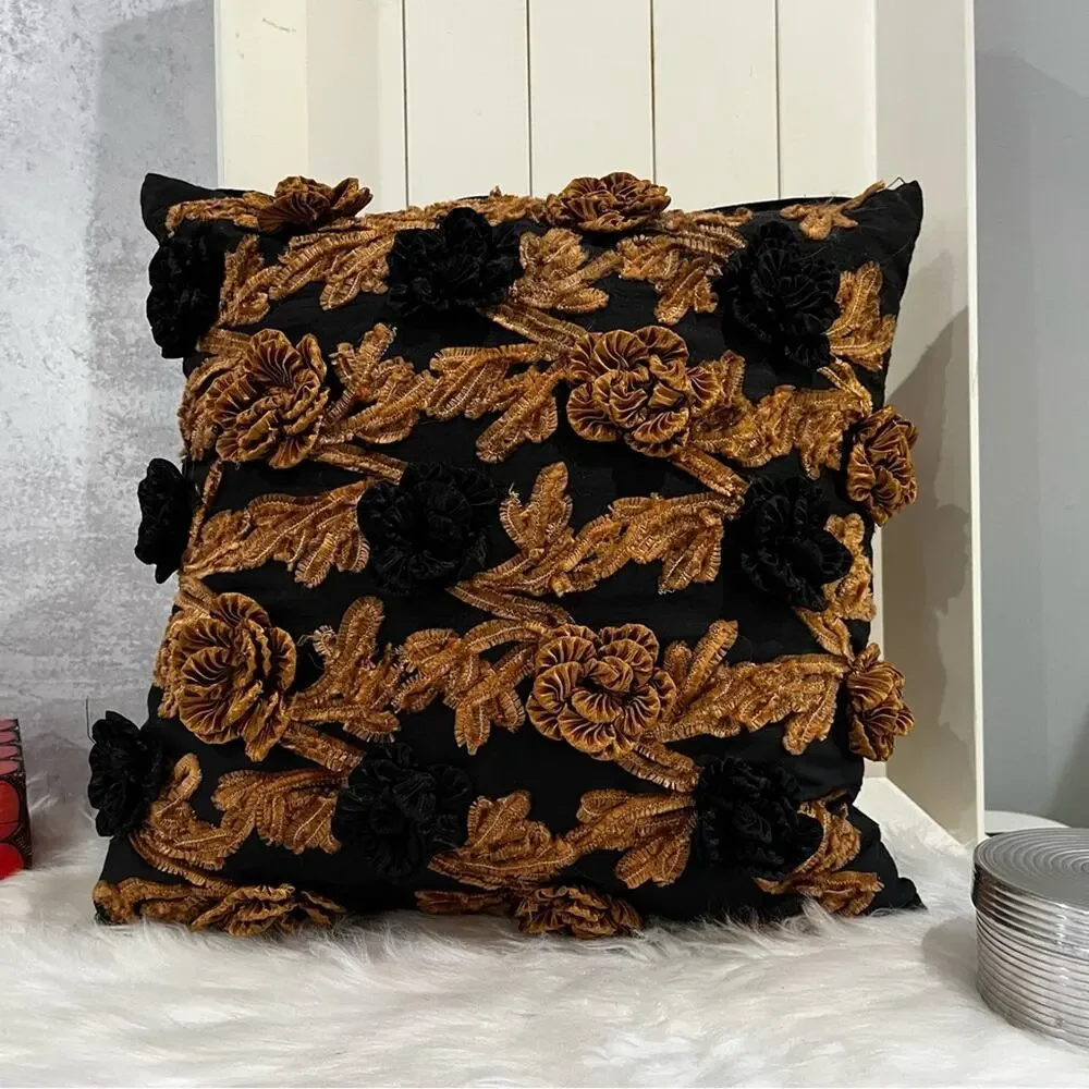 NEW Borgata x Z Gallerie Silk Dupioni Rose Tufted Throw Pillow Cover w Insert 15